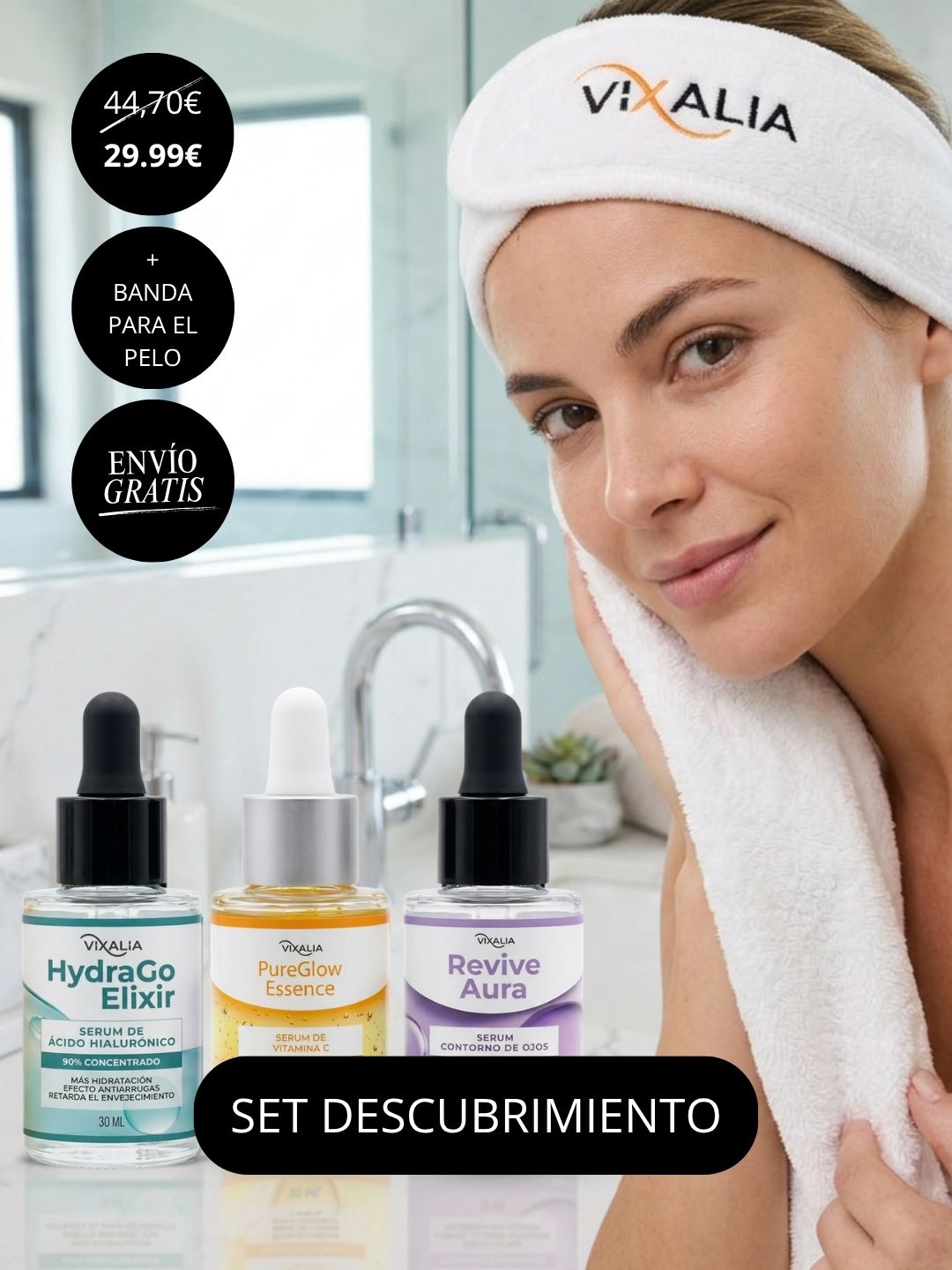 Discovery-Set – Gesichtspflegeset mit Vitamin C, Hyaluronsäure und Augencreme + Haarband