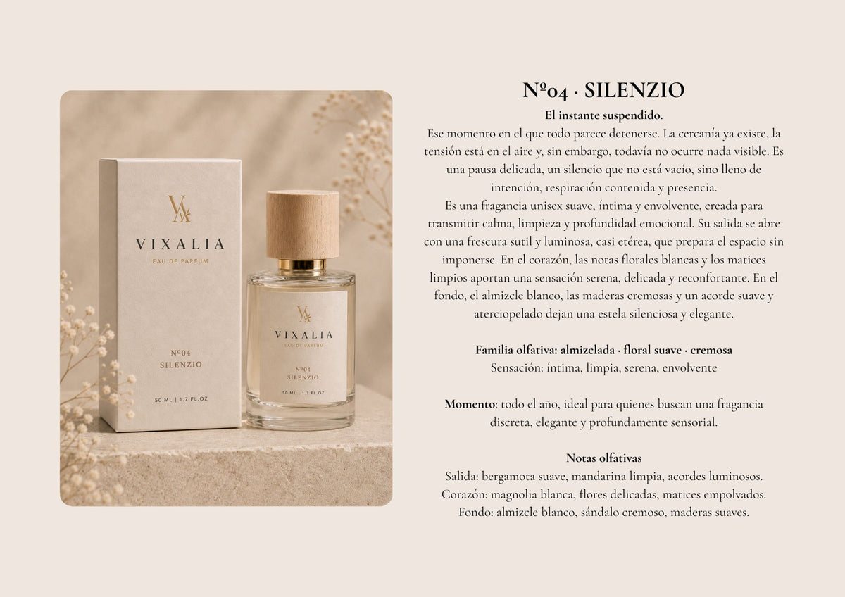 SILENZIO Nº4 - Perfume íntimo y cremoso. Magnolia blanca, almizcle blanco y sándalo.
