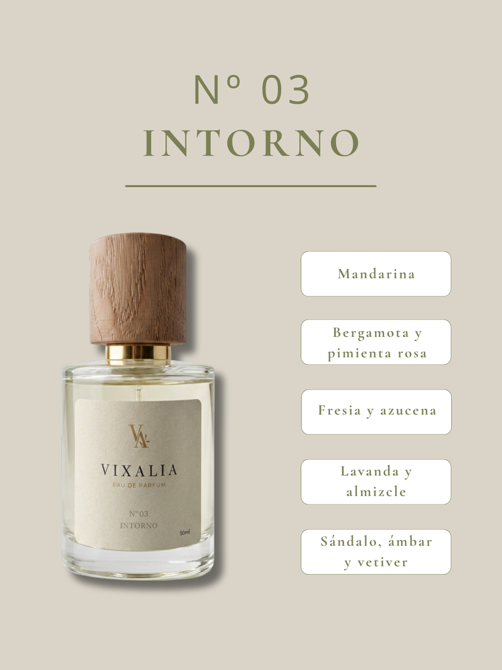 INTORNO Nº03 - Perfume cálido y envolvente. Bergamota, pimienta rosa, sándalo y almizcle.