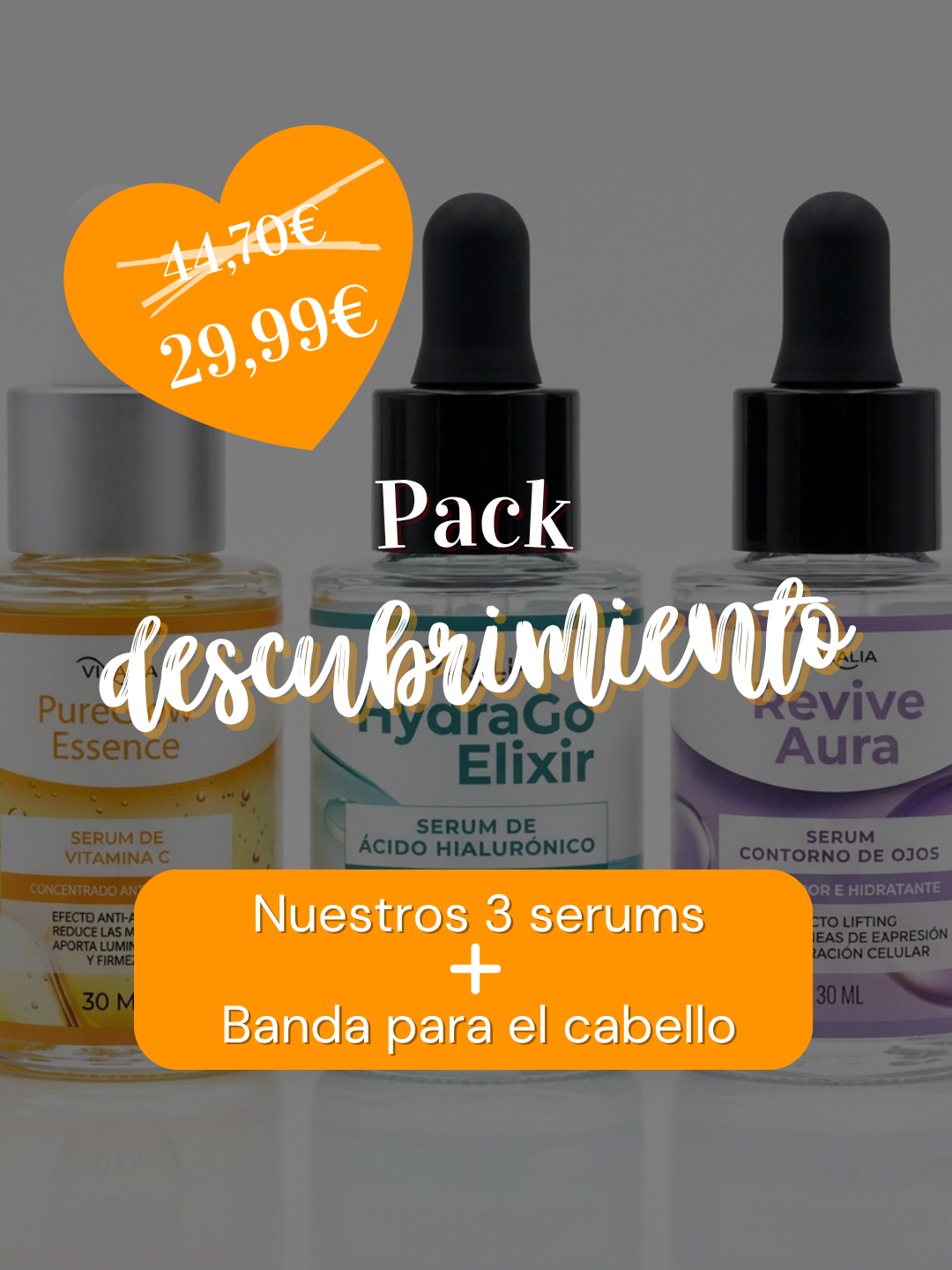 Pack Descubrimiento – Set Facial con Vitamina C, Ácido Hialurónico y Contorno de Ojos + Banda para el cabello