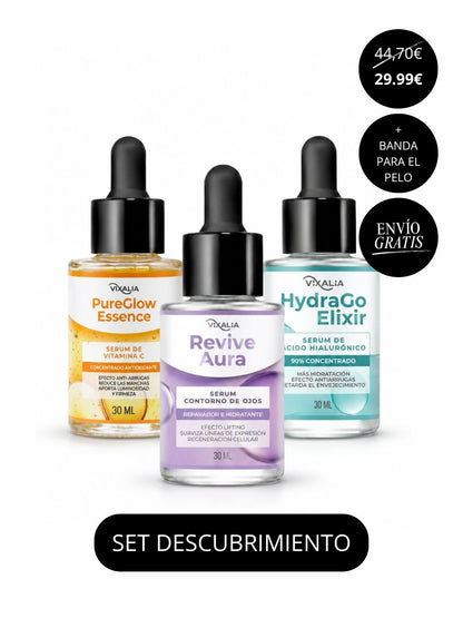 Discovery-Set – Gesichtspflegeset mit Vitamin C, Hyaluronsäure und Augencreme + Haarband