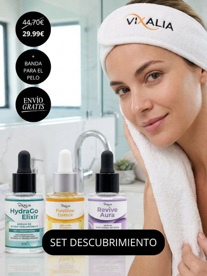 Discovery-Set – Gesichtspflegeset mit Vitamin C, Hyaluronsäure und Augencreme + Haarband