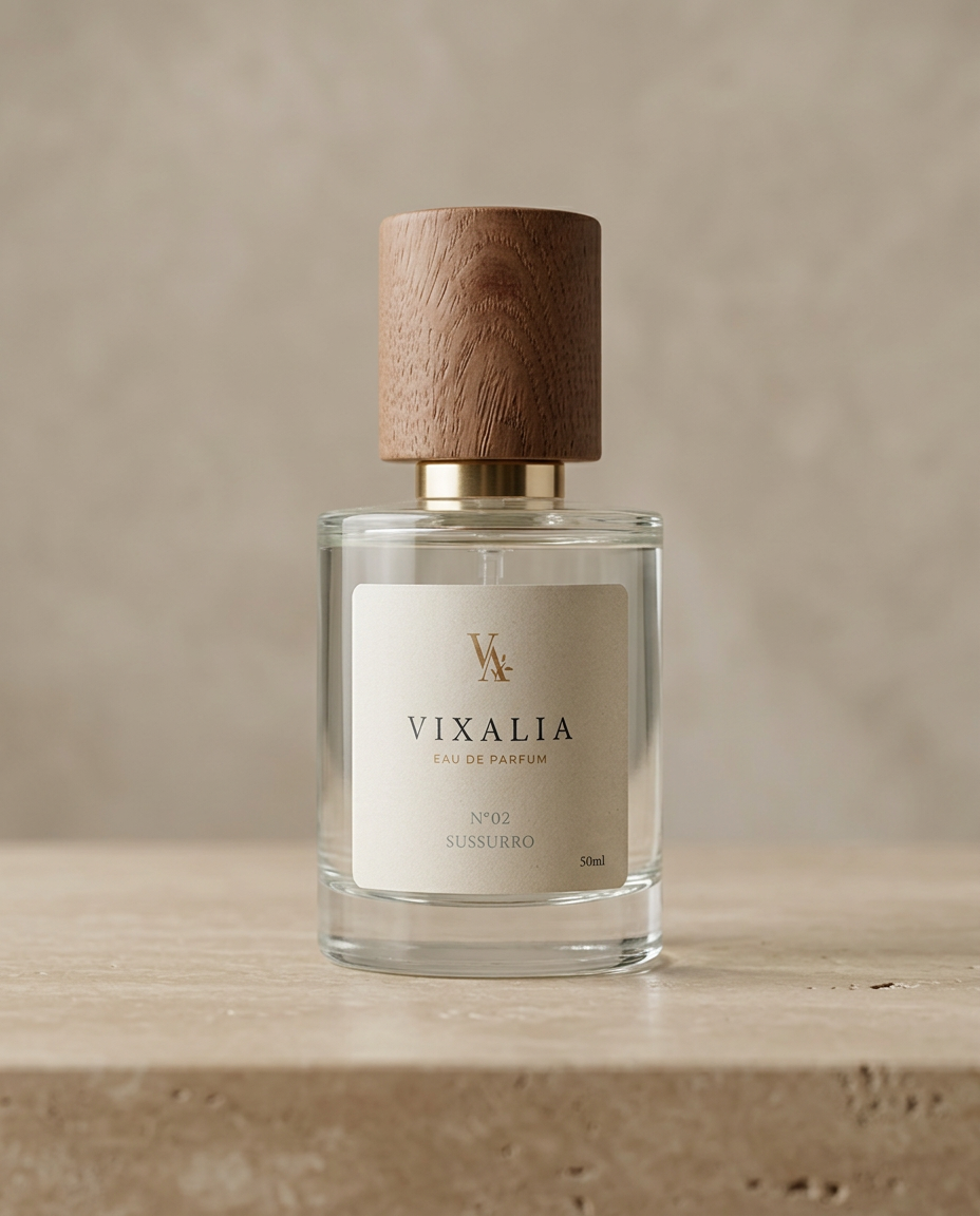 Nº02 · SUSSURRO: perfume unisex fresco y luminoso. Cítricos, flor de azahar y almizcle limpio. Frescura elegante que se insinúa, no se impone.
